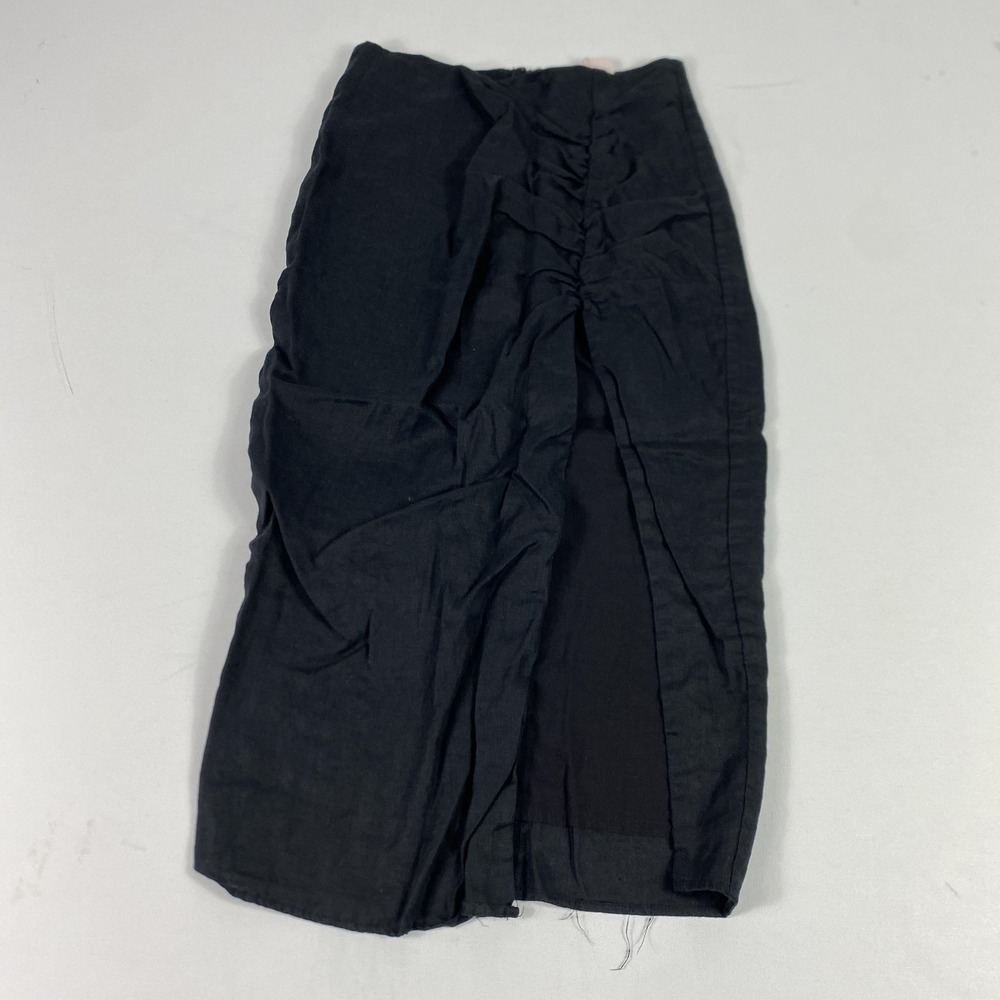 Showpo Skirt Womens 6 Black Linen Pencil High Waist Ruched Slit Midi Lined Party